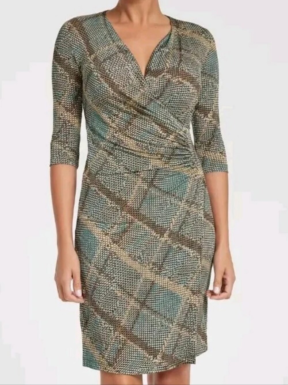 Women's Teal and Brown Faux-Wrap Marine Reptile Print